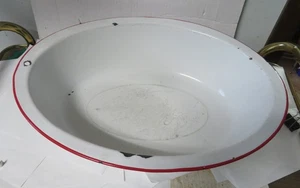 Chippy Large 18" Oval Enamelware Dish Pan/Basin White with Red Trim Farmhouse... - Picture 1 of 8