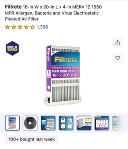 3M Filtrete 1550 Allergen Bacteria Virus Air Filter New 16 x 20 x 4 MERV 12 - Picture 1 of 1