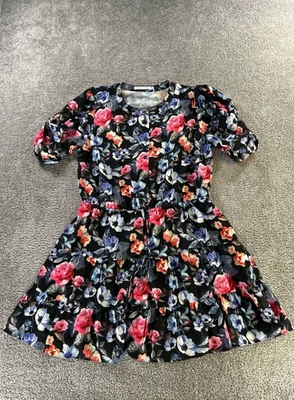 Rebecca Minkoff Dress Womens Xxl Black Purple Pink Floral Blouson - Image 1 of 4