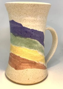 LARGE 32oz. STUDIO POTTERY MUG WHITE SPECKLED CLAY “ RAINBOW” SIGNED WIZARD 7” - Picture 1 of 6
