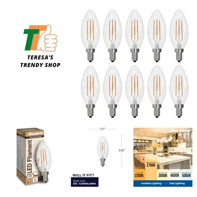 Energy-Efficient 5W Dimmable Clear B11 LED Bulbs - 10 Pack, Ideal for Decoration - Image 1 of 4