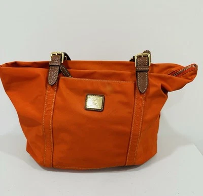 Ralph Lauren Bright orange Leather Straps Nylon Tote Bag Gold - Image 1 of 4