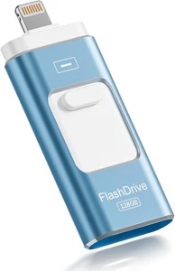 ROSPE MFI Licensed 3 In 1 Flash Drive Memory Stick 128GB For iPhone - Blue - Picture 1 of 9