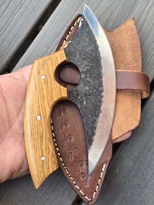 AJ SANITY KNIVES Handmade Carbon Steel Alaskan Ulu Knife Chef Kitchen Chopping Tactical Hunting