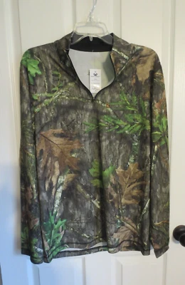 green Mossy Oak Camo Shirt Long sleeve Shirt Qtr Zip size Medium New - Image 1 of 4