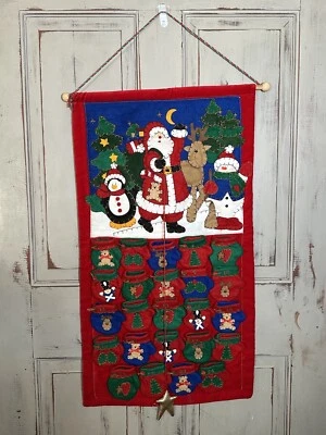 Vintage Advent Calendar Count Down to Christmas Felt Wall Hanging Santa Penguin  - Image 1 of 4
