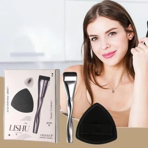 Cepillo base cabeza plana y aplicador de esponja licuadora de maquillaje negro nuevo # P4Z8 - Imagen 1 de 11