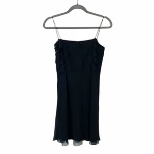 Ann Taylor Loft Dress Women's Sz 2 Black Sleeveless Knee Length Silk Ruffle Slip - Picture 1 of 7