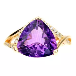 Anillo De Amatista Trilliante De Plata 925 Simulada Cz 12mm Talla 10.5 - Imagen 1 de 10