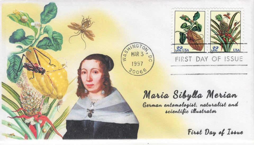 AO-3126-27, 1997, Maria Merian Prints, First Day Cover, Add-on Cachet, Standard - Image 1 of 1