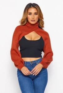 ROSTKRAGEN SCHULTER WÄRMENDER ÜBERZUG PULLOVER WEINROT ROSTÄRMEL S-L - Bild 1 von 18