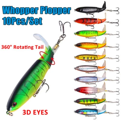 10x Señuelos de Pesca Cebo Cola Giratoria Whopper Plopper Topwater Flotante para Lubina Foto 1 de 4