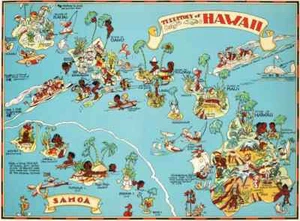 Canvas Reproduction Vintage Pictorial Map of Hawaii Print Ruth Taylor 1935 - Picture 1 of 1