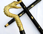 Handmade Golden Dragon Snake Handle Black Vintage Wooden Cane Walking Stick Gift