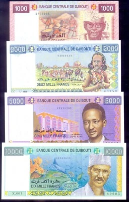 Djibouti  Set 1000 - 10000 Francs ND(2002 - 2005) P42, 43, 44, 45  UNC - Image 1 of 2