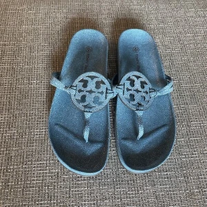 Tory Burch Women’s Miller Cloud Leather Sandals Shoe Slide in Blue Size 11 - Picture 1 of 10