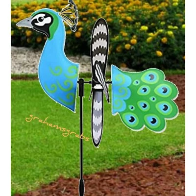PREMIER  PETITE PEACOCK WIND SPINNER WHIRLIGIG GARDEN STAKE YARD GARDEN DECOR - Image 1 of 2