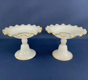 2 Antique Victorian Boston & Sandwich Glass opal glass compotes 1825 - 1888 - Picture 1 of 12