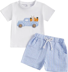Funny Letter T-Shirt & Elastic Waist Shorts Set for Toddler Boys - Picture 1 of 12