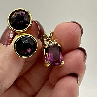 SAL Swarovski подвеска серьги комплект фиолетовый подписанный ** подвеска отсутствует один камень ** - Изображение 1 из 4