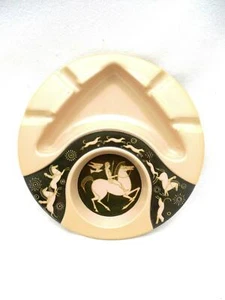 Vintage Cupholder / Ashtray Tan w Classic Greek Design GALLERY ASH TRAY A-71 - Picture 1 of 6