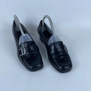 LifeStride Bounty Slip-On Loafer Women Size 7.5M Black Leather Square Toe Buckle - Picture 1 of 12
