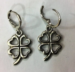 ORECCHINI EARRINGS UOMO DONNA CERCHI CIONDOLO QUADRIFOGLIO CLOVERLEAF B UNISEX - Picture 1 of 1