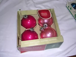 Vintage 4 BIG Shiny Brite Mercury Glass PINK Christmas Ornaments w/Box USA 3.5" - Picture 1 of 4