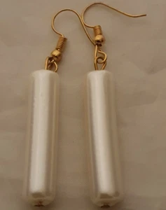 Drop Dangle Tube Cylinder Earrings Womens Ladies Gift Gold Hook Plain Simple Uk - Picture 1 of 7