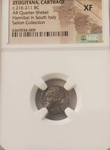Zuegitana Carthage Quarter-Shekel Hannibal NGC XF Ancient Silver Coin Cover
