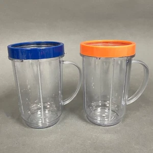 Magic Bullet Cups Party Mugs with Blue Orange Comfort Lip Rings Lot of 2 - Picture 1 of 6