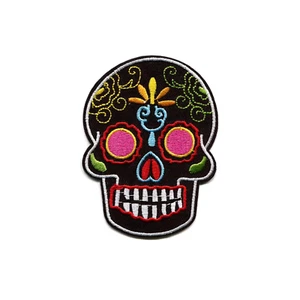 Day Of The Dead Skeleton Face Sugar Skull Embroidered Iron On Patch DIY Applique - Picture 1 of 2