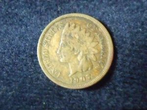 1907 Indian Head Cent F schöne Original Münze Versand kostenloser U34 - Bild 1 von 2