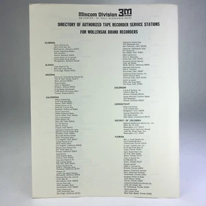 Vtg 1972 Directory of Authorized Service Stations For Wollensak Brand Recorders - Picture 1 of 8