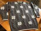 Vtg Paul James Mens Cable & Snowflake Hand Knit Wool Pullover Sweater Unisex . M