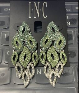 INC International Concept Green Crystal Ombre Leaflet Earrings NEW on CARD