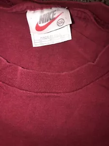 Nike Vintage 90s T Shirt Men's XXL Red Swoosh Logo Made in USA Faded Pinholes - Picture 1 of 5