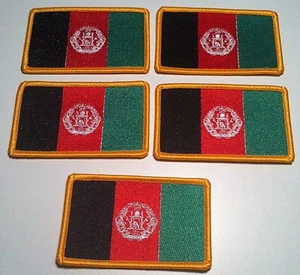 5 Afghanistan Flag Military Patch With Hook & Loop Fastener Gold Border #13 - Picture 1 of 2
