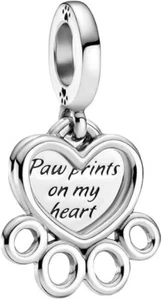  Silberfarbene Herzen &Amp; Pfotenabdruck baumelnde Perle passt europäischem Bettelarmband - Bild 1 von 3
