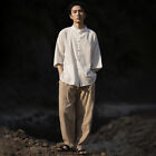 Chinese Men Hanfu Top Half Sleeve Shirt Kung Fu Tang Suit Tai Chi Jacket Retro