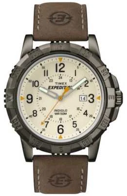 Timex T49990, Men's Expedition Brown Leather Watch, Indiglo, Date, NEW - Image 1 of 2