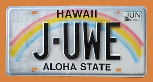 HAWAII RAINBOW GRAPHIC VANITY LICENSE PLATE " J UWE " JAY YOU - Picture 1 of 1