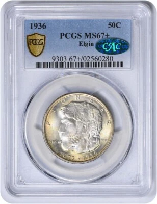 Elgin Commemorative Silver Half Dollar 1936 MS67+ PCGS (CAC) - Image 1 of 4