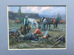 Western Art Print Fred Oldfield Cow Camp on Dry Creek Cowboy Teamwork Heritage - Picture 1 of 8