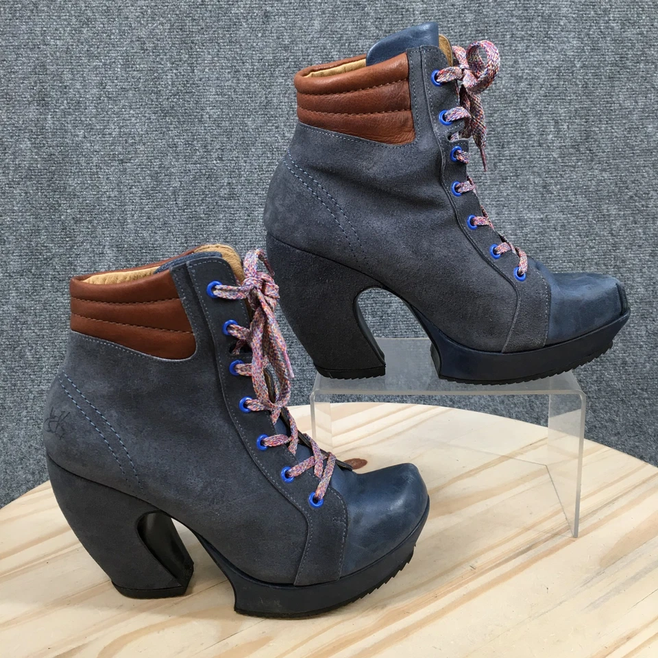 Botas John Fluevog Mujer 8 Summit Tacones Curvos Plataforma Botín Azul Gamuza Foto 1 de 4