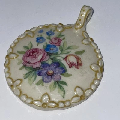 Keramik-Anhänger, bunt Floral bemalt, L 4.4 cm,B 3.5cm, 6 Gramm - Bild 1 von 4