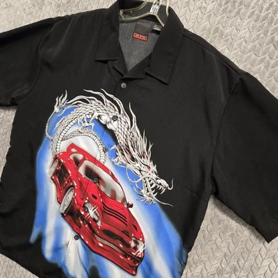 Camisa C-Two Para Hombres 2XL Y2K De Colección Coche Dragón Azul Negra Abotonada Rara Foto 1 de 4