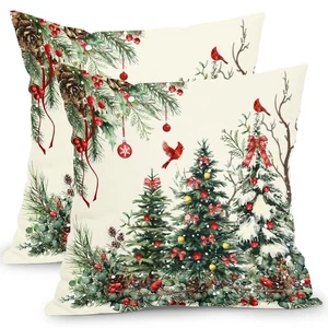 Christmas Pillow Covers 24x24 Inch Set of 2 Rustic Christmas Tree Decorative ... - Bild 1 von 8
