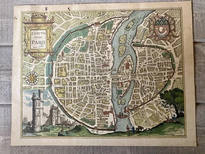 Antiguo mapa de Lutetia Vulgo París 1575 finales de 1800 reproducción edición Lana Foto 1 de 4