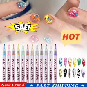 12X Nail Art Pen Marker Set 0.5mm Extra Fine Tip Graffiti Drawing Embelli shing- - Picture 1 of 20